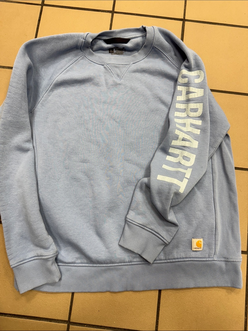 Carhartt Light Blue Crewneck Sweatshirt with White Sleeve Logo